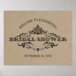 Poster Quadro de Boas-vindas de Noivado Rustic Kraft Vint