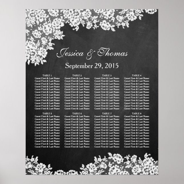 Poster Quadro de Chalkboard e Gráfico de Casamento de Loc (Frente)