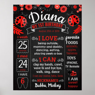 Poster Quadro de Festa de aniversário Lady Bug
