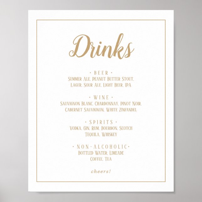 Poster Quadro de Menu Simples Minimalista|Dourado Drinks  (Frente)