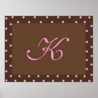 Póster Quadro de Monograma de Bolinhas Castanho e Rosa
