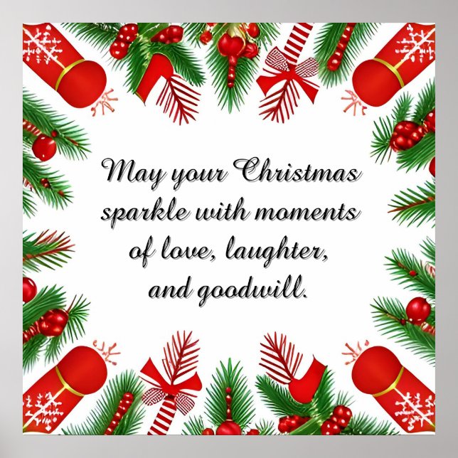 Poster Quadro de Natal Festivo com Ramificações de Pinhei (Frente)