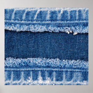 Poster Quadro de Tecido Denim Com Dois Tons Branqueados