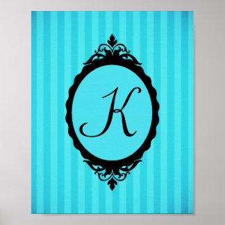 Poster Quadro do Monograma Teal e Preto