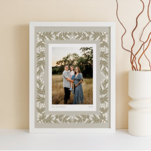 Poster Quadro Floral de Arte Folclórica de bege Suave com