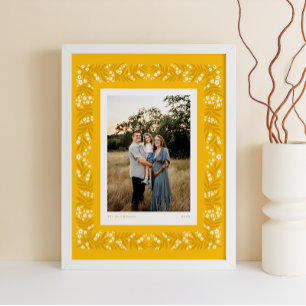 Poster Quadro Floral de Arte Folclórica de Goldenrod com