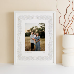 Poster Quadro Floral de Arte Folclórica do Beige da cinza