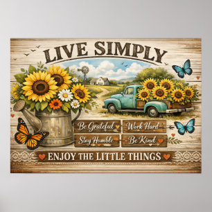 Poster Quadro Inspirador Fazenda de Girassóis Viva Simple