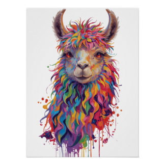 Póster Quadro Whimsical Rainbow Llama
