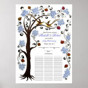 Póster Quaker Wedding 60 guests, blue Tree of Life