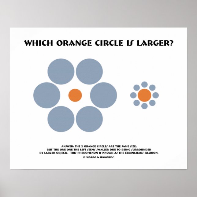 Poster Qual Círculo Laranja É Maior? (ilusão óptica) (Frente)