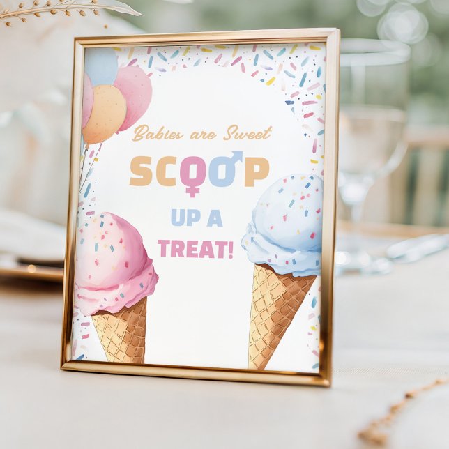 Poster Qual é a Colher Sorvete Revelação de Gênero Sobrem (Ice Cream table sign perfect for sweet treats favor table, sundae station and dessert tables.)