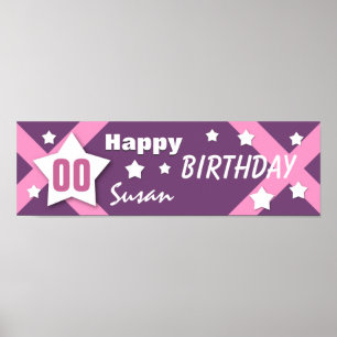 Póster QUALQUER ANO, Banner de Aniversário Estrela Rosa