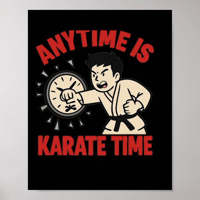 Poster Qualquer Hora É O Karate Time Engraçado Punch Cloc (Frente)