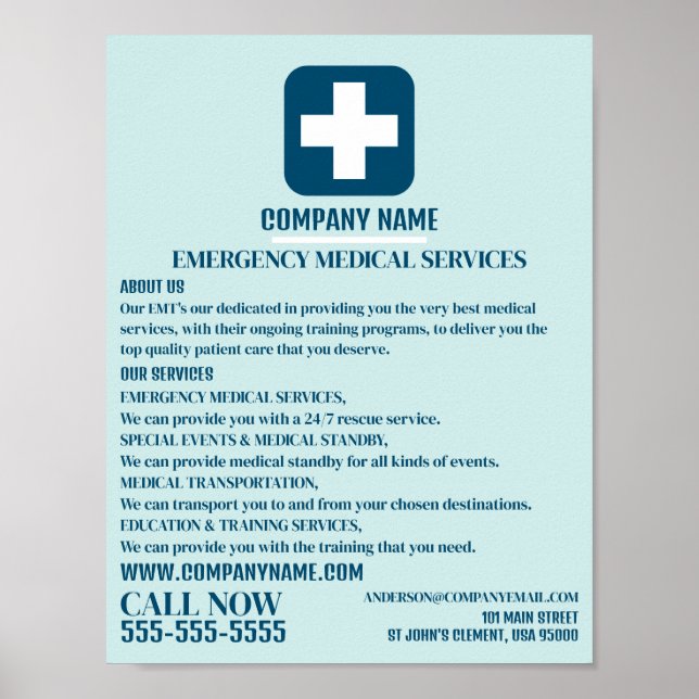 Poster Qualquer Símbolo Médico Cor, EMT, paramédico (Frente)