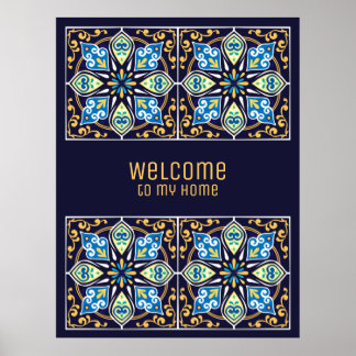 Poster Qualquer texto personalizável Azulejos azuis