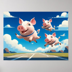 Poster Quando os Porcos Voam Porcos Alados Engraçados