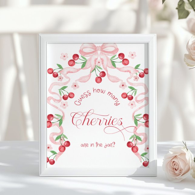 Poster Quantos cerejas no jarro laço rosa Baby shower (Criador carregado)