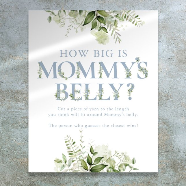 Poster Quão Grande É a Barriga da Mamãe Aniversário de Be (How Big Is Mommy's Belly Blue Baby Shower Poster)