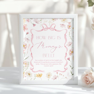 Poster Quão grande é a barriga Pink Wildflower Chá de Beb