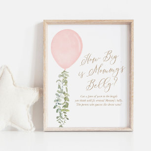 Poster Quão Grande É O Chá de fraldas Do Balão Rosa-Mamãe