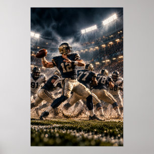 Poster Quarterback de Futebol Americano – Ação no Estádio