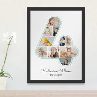 Quarto Aniversário Número 4 Crianças com Colagem F