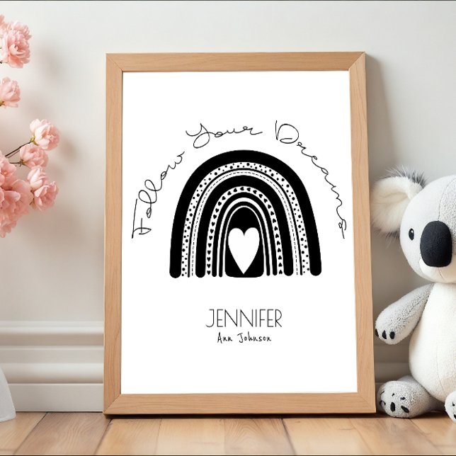 Póster Quarto de Bebê Arco-íris Preto e Branco Simples Mo (Criador carregado)