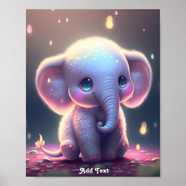 Poster Quarto de Bebê de Elefante Cor-de-Rosa Pastel Capr (Frente)