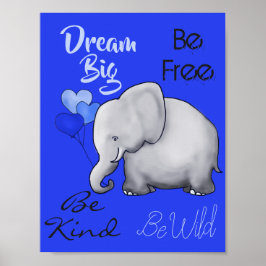 Póster Quarto de Bebê Elefante Fofo com Sonho Inspirador