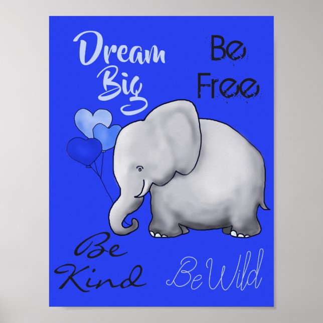 Póster Quarto de Bebê Elefante Fofo com Sonho Inspirador (Frente)