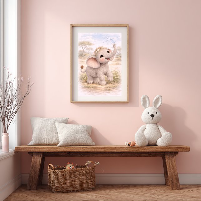 Poster Quarto de Bebê Elefante Infantil Fofo e Divertido (Criador carregado)
