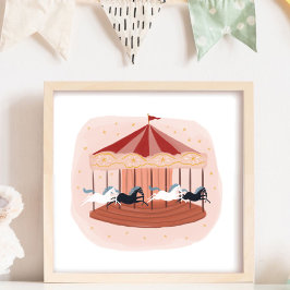 Poster Quarto de Bebê Infantil Carrossel Aquarela Rosa