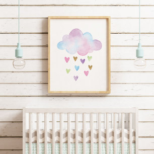 Poster Quarto de Bebê Menina com Corações em Pastel Aquar