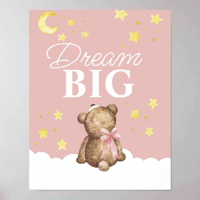 Poster Quarto de Bebê Menina Urso de Pelúcia Lua e Estrel (Frente)
