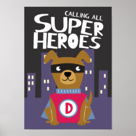 Poster Quarto de Bebê Meninos Super-Herói Cachorro