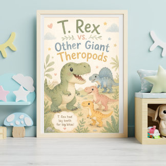 Poster Quarto de Bebê T. Rex em Aquarela vs. Terópodes Gi
