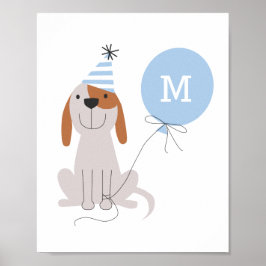 Poster Quarto de berçário de cachorrinho monograma azul f