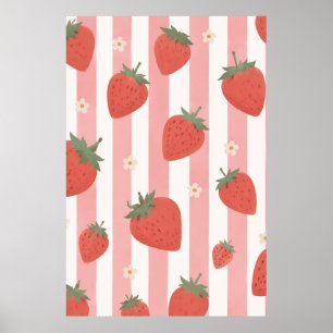 Poster Quarto de Berçário Rosa Listra Morango Coquete
