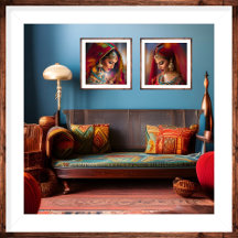 Quarto de Decoração Marroquina vermelho Azul Doura