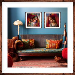 Poster Quarto de Decoração Marroquina vermelho Azul Doura