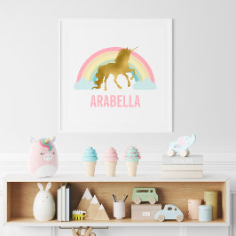 Póster Quarto de Menina Unicórnio Dourado Fofo