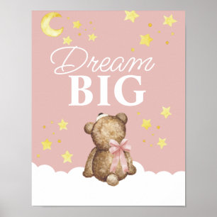 Poster Quarto de Urso de Pelúcia Menina Sonha com a Lua e