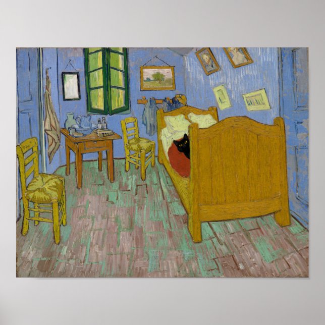Poster Quarto em Arles com um gato preto - Van Gogh (Frente)