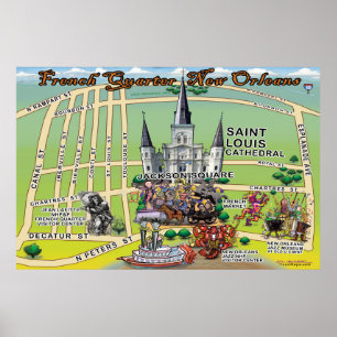 Poster Quarto Francês Novo Orleans - Mapa Divertido 24x36