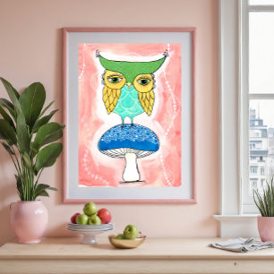 Poster Quarto Infantil Coruja Artista Pintura Aquarela Cr
