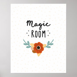 Poster Quarto mágico scandi moderno com flores berçário