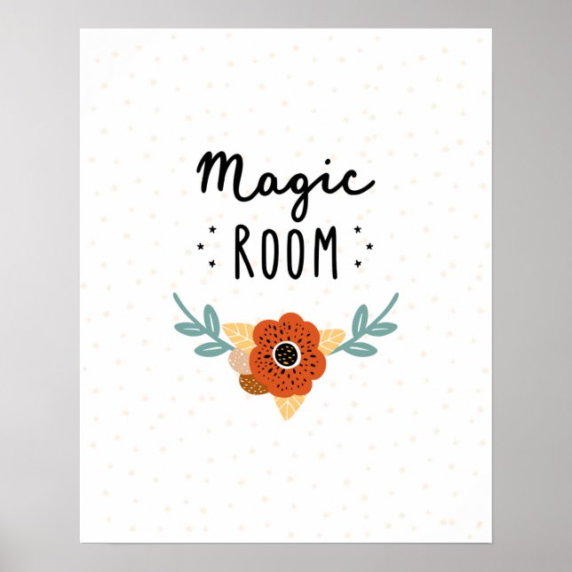 Poster Quarto mágico scandi moderno com flores berçário (Frente)