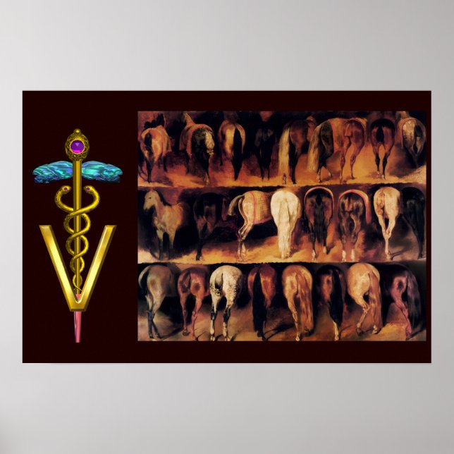 Poster Quarto traseiro dos cavalos/SÍMBOLO VETERINÁRIO CA (Frente)