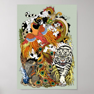 Póster quatro animais celestiais